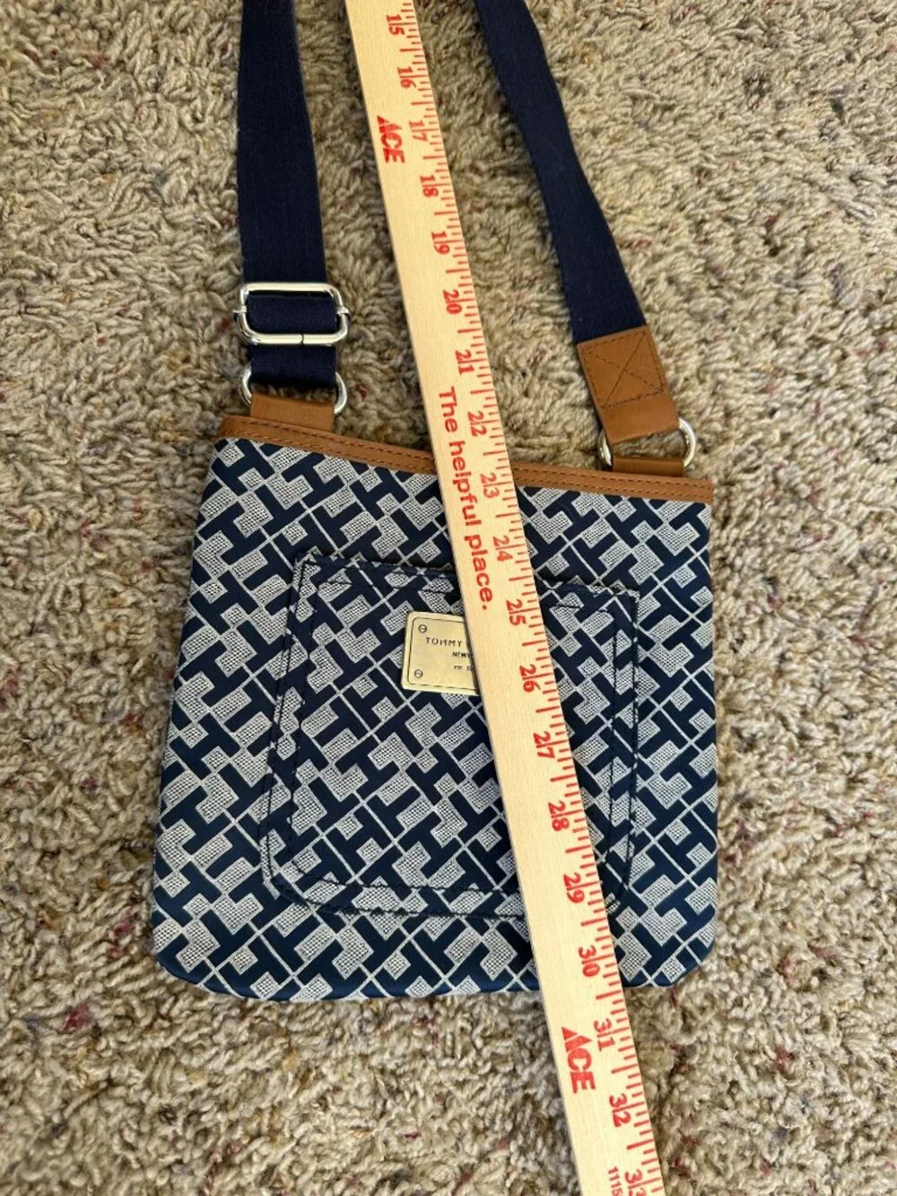 Tommy Hilfiger Crossbody Bag Navy White Logo Monogram Print Adjustable Strap